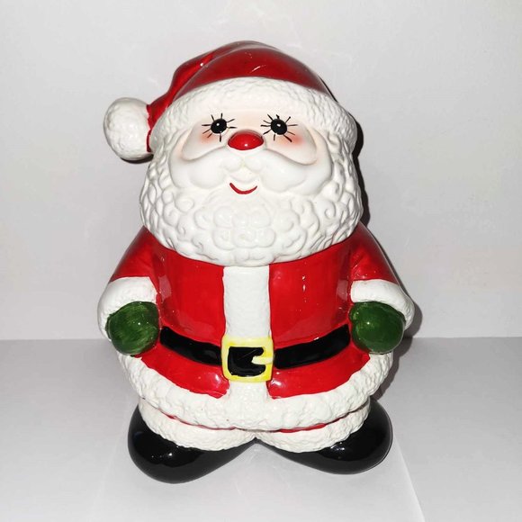 RARE Enesco Santa Cookie Jar 1980s | Glazed Porcelain | Hand-Painted | 10" Tall - Picture 1 of 14